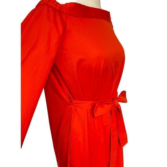Tibi Off-the-shoulder Cotton-poplin Midi Dress In Ribbon Red 2 - Picture 4 of 6